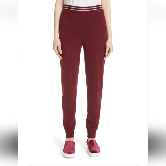 ST JOHN CASHMERE KNIT  CASUAL PANTS MAROON W STRIPE WAIST MEDIUM - Picture 10 of 12